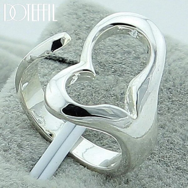 DOTEFFIL Silver Color Heart-Shaped Open Ring For Women Wedding Engagement Party Jewelry