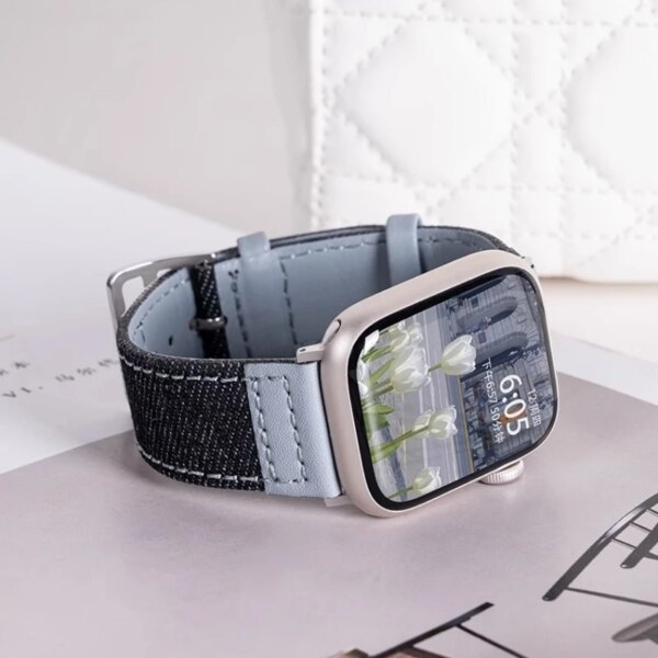 Denim stitching Leather Strap for Apple Watch Band Ultra 49mm Bracelet on iWatch SE loop 40mm 41mm 45mm 44mm Series 9 8 7 654321