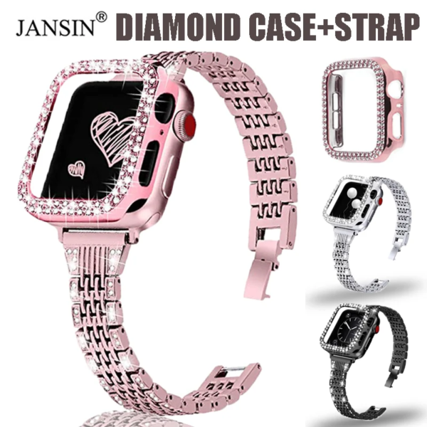 Diamond Case Strap For Apple Watch Ultra 2 1 49mm Women Bracelet For iWatch Series 9 8 7 41mm 45mm SE 6 5 4 44mm 40mm 42mm 38mm