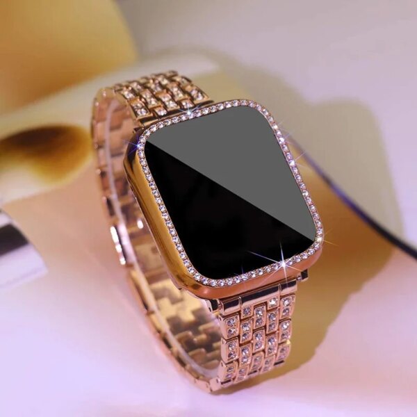 Diamond Case+With Strap For Apple Watch Ultra 2 49mm Band 45mm 41mm 42mm 38mm Stainless Steel Bracelet iWatch SE 6 7 8 9 40 44mm