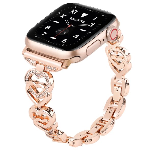 Diamond Heart Strap for Apple Watch Band 40mm 44mm 38mm 44mm 45mm 49mm 42mm Metal Bracelet iWatch series se 7 6 3 5 Ultra 2 8 9