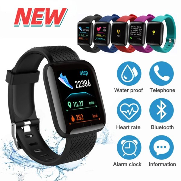 Digital Smart Sport Watches 116 Plus Color Screen Exercise Heart Rate Blood Pressure Bluetooth Monitoring Week Display Pedometer