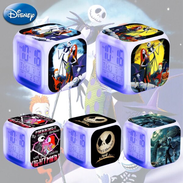 Disney The Nightmare Before Christmas Alarm Clock Colorful LED Luminous Jack Digital Clock Night Light Alarm Clocks Kids Gifts