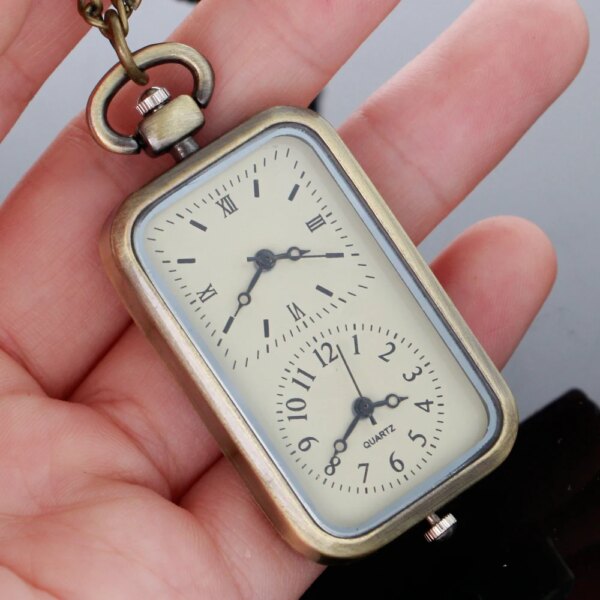 Double Digital Display Rectangular Quartz Pocket Watch Vintage Exquisite Chain Bracelet Necklace Men's and Women's Clock Gift