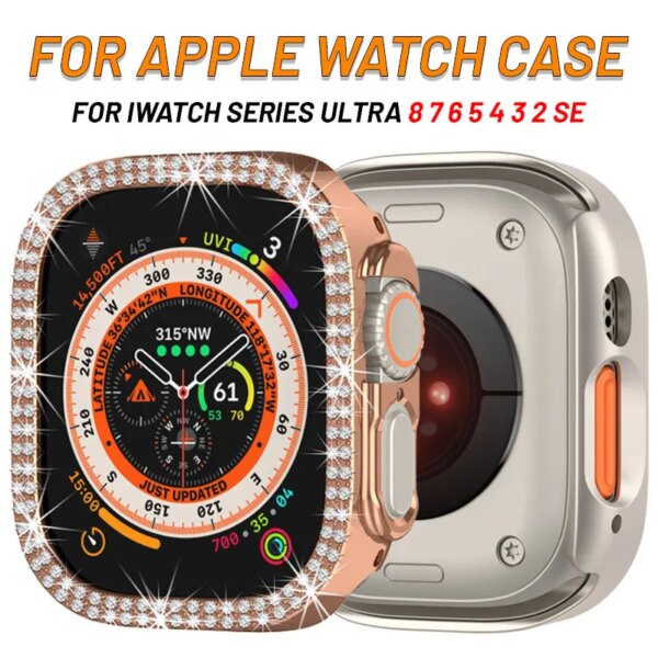 Double Row Diamond Cover For Apple Watch Ultra 49mm Accessories iWatch Series 8 7 6 5 4 SE Protective Case 45mm 44mm Shell Frame