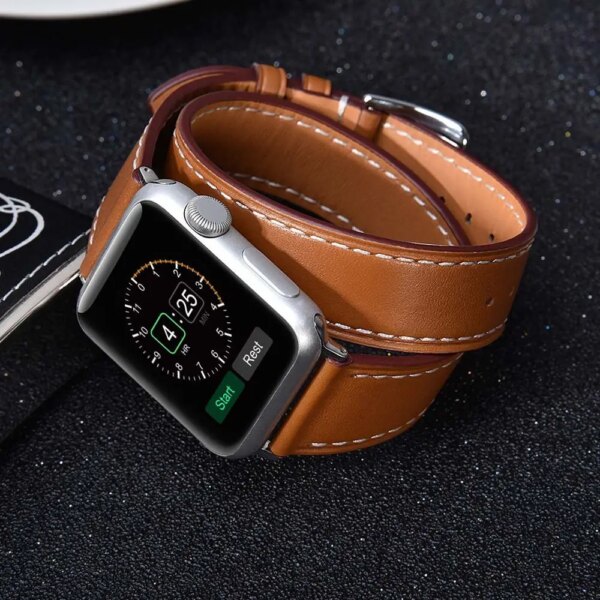 Double Tour Strap for Apple watch band 44mm 40mm 41mm 42mm 45mm 38 49 Genuine Leather bracelet iWatch series 6 se 3 ultra 7 8 9