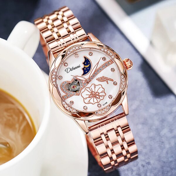 Dulunwe Female Business Bracelet Luxury Woman Watches Automatic Mechanical Stainless Steel Wristwatch Ladies Fashion Relogio New