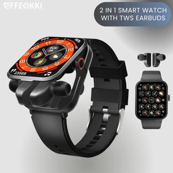 EFFEOKKI Smartwatch Earbuds 2 in 1 Wireless Bluetooth TWS Earphones Headset Call Waterproof Blood Pressure Sport for Men Women