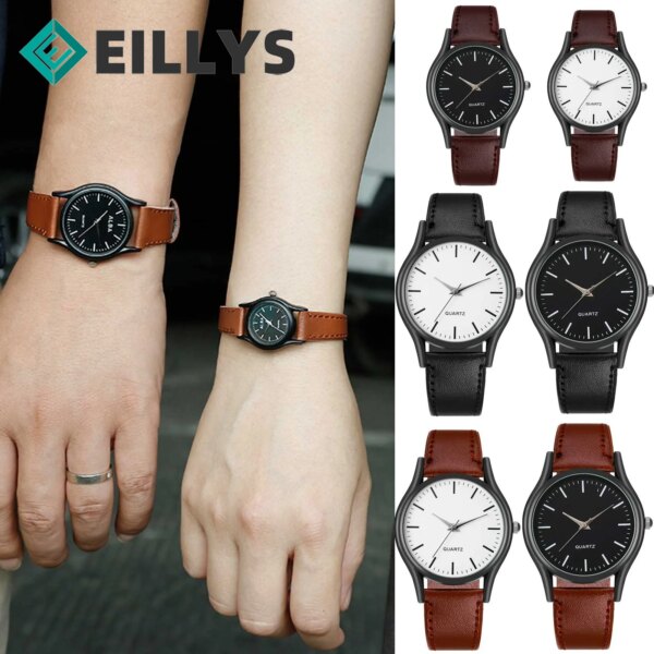 Eillysevens Student Lovers Romantic Dial Watch Leather Couple Analog Quartz Wristwatch For Woman Men Gift Reloj Mujer Hombre New