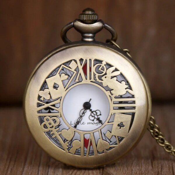 Elegant Retro Bronze Hollow Animal Design Quartz Pocket Watch with Necklace Chain Leisure Pendant Gift Men's Exquisite Clock