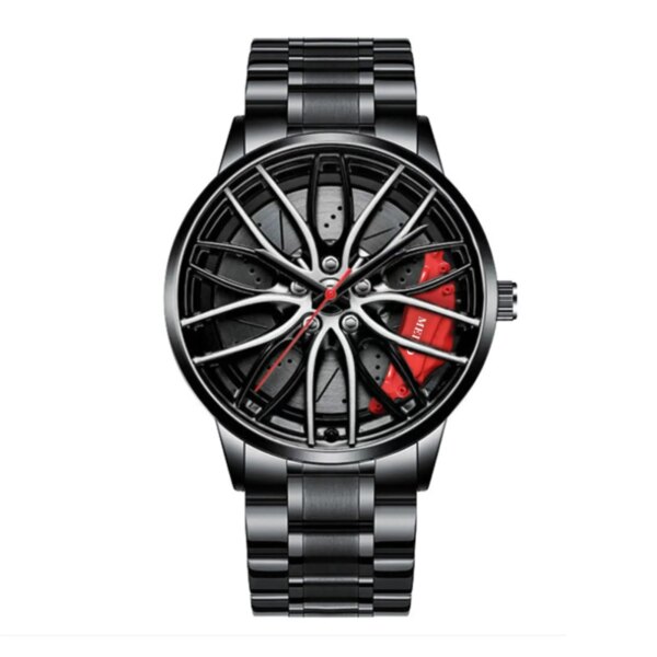 Exquisite Car Watches For Men,Waterproof Stainless Steel Quartz Wrist Watch Sports Men’s Watches With Car Wheel Rim Hub Design