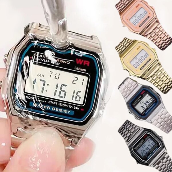 F91W Stainless Steel Band Watch Men Women Luxury Waterproof Retro Digital Sports Military Watches Electronic Wrist Watch Clock