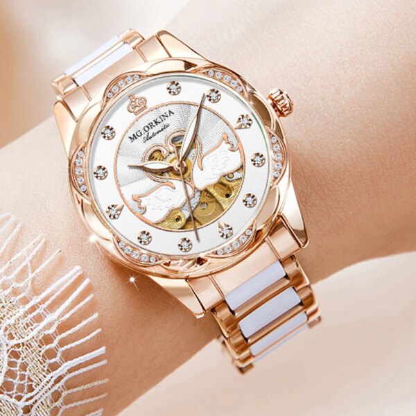 Famous Luxury Brand Mechanical Watches Automatic Self-Wind Women's Wristwatches Ceramic Stainless Steel Female Clock Reloj Mujer