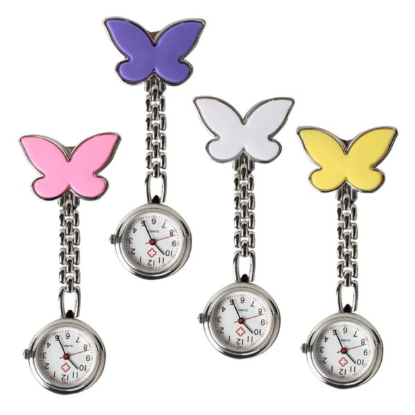 Fashion Butterfly Nurse Table Pocket Watch With Clip Brooch Chain Quartz Watches Pendant Necklace Clock Gifts For Women Man