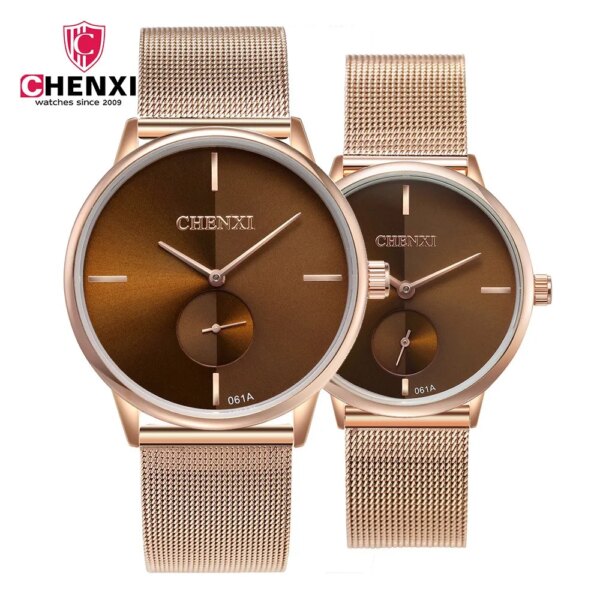 Fashion Casual Lover's Watches CHENXI Brand Black Rose Gold Men Women Couple Wristwatch Waterproof Unique Present Stop Watch