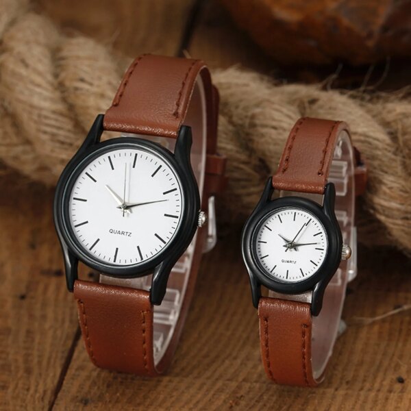 Fashion Couple Watches Luxury Men Women Business Casual Leather Quartz Watch Simple Brown Wristwatch Reloj Mujer