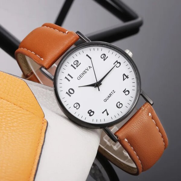 Fashion Luxury Watches for Men Top Brand Round Leather Strap Belt Quartz Watch Stainless Steel Dial Casual Bracele Watch Montre