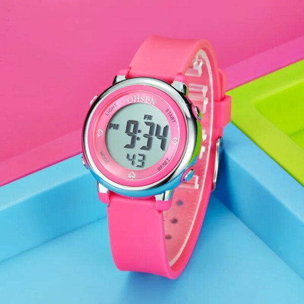 Fashion OHSEN Digital Child Kids Wristwatch Child Girls Silicone Strap 50M Swim Dive Sport Watch Boys 7 colors Alarm Clock Gift