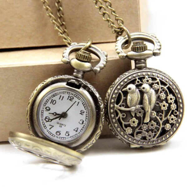 Fashion Quartz Movement Vintage Pocket Watch Double Magpies Pocket Watches Fashion Men's Women's Pendant Necklace Clock Chain