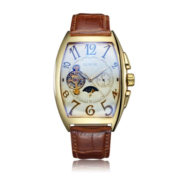 Fashion Retro Ladies Mechanical Watch Men Rectangle Watch Unique Leather Band Quartz Wrist Watch