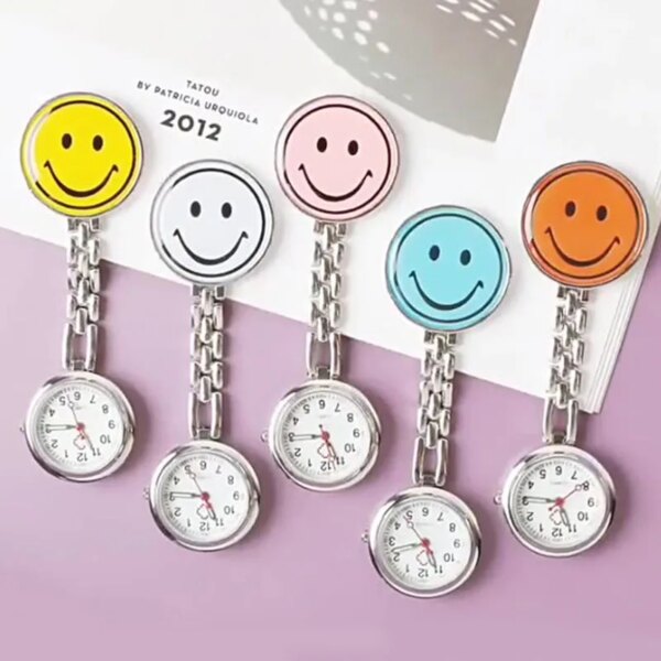 Fashion Smile Face Nurse Doctor Round Noctilucent Pocket Watches Fashion Hospital Medical Brooch Pins Pendant Gift Clock