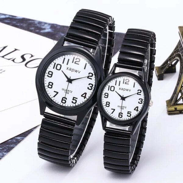 Fashion Vintage Business Watches Women Men Elastic White Black Quartz Watch Tide Lovers Couple Party Office Gifts Watches Reloj