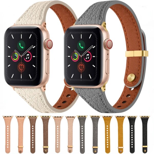 Fine Leather Strap For Apple Watch Band 45mm 44mm 42mm 49mm 41MM 40MM 38MM Women Bracelet iWatch Series Ultra 9 8 7 6 5 4 3 SE 2