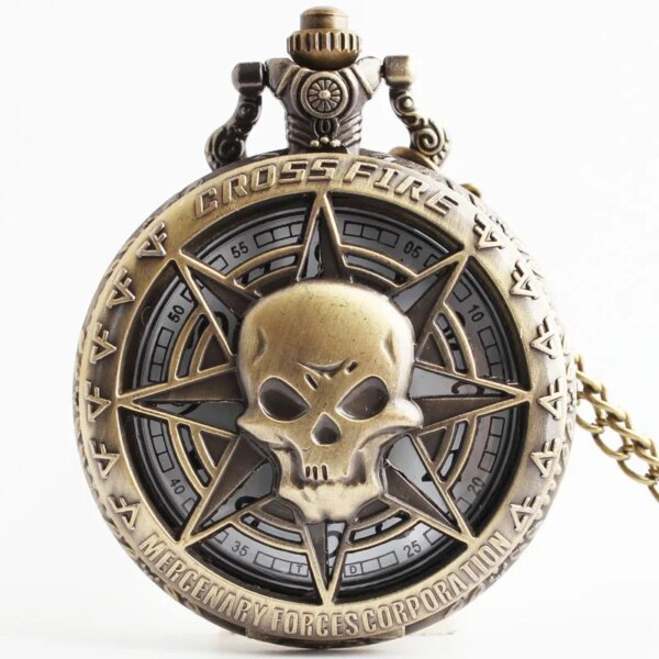 Flap Skeleton Vintage Pocket Watch Flip Student Men's and Women's Game Theme Necklace Pendant with Chain reloj bolsillo digital