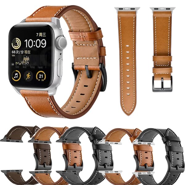 For Apple Watch Band 45mm 44mm 49mm iWatch Strap 42mm 41mm 40mm Leather Sport bracelet correa Series 9 8 SE Ultra 2 7 6 5 4 3