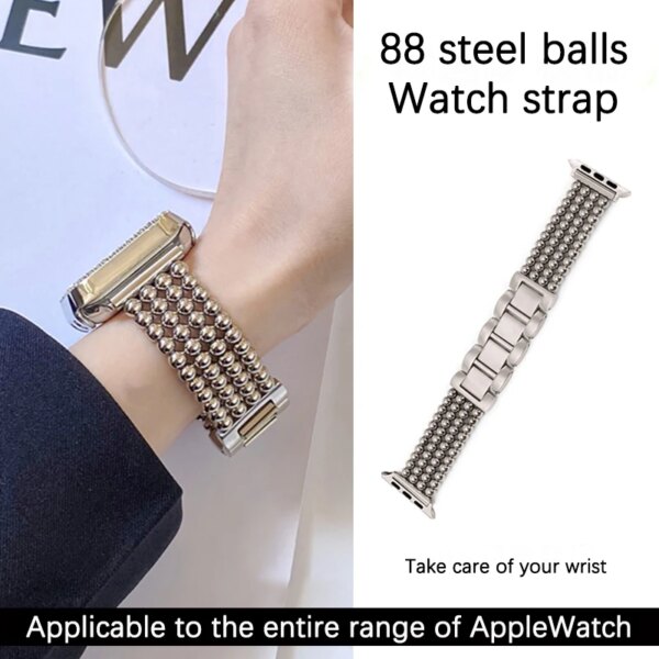 For Apple watch ultra2 band ultra 49mm 45mm 44mm 40mm 88 stainless steel ball  strap for iwatch series 9 8 7 6 5 4 se 3 bracelet