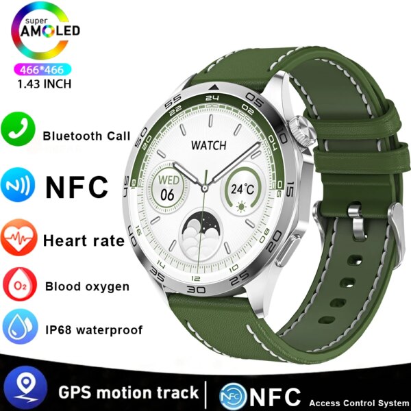 For HUAWEI GT4 NFC Smart Watch Men GPS Tracker 1.43 Inch AMOLED 466*466 HD Screen Always Display Bluetooth Call Smartwatch Women