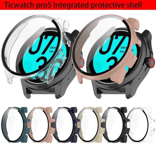 For Ticwatch Pro 5 Bumper Screen Tempered Glass Protective Case Cover Smart Watch Strap  Protector Shell Film Tic Watch Pro5