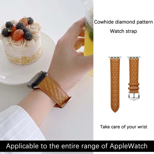 For apple watch band Ultra 49mm 45mm 44mm 42mm 41mm 40mm 38mm cowhide diamond pattern strap 9 8 7 6 SE 5 4 3 Bracelet for iWatch