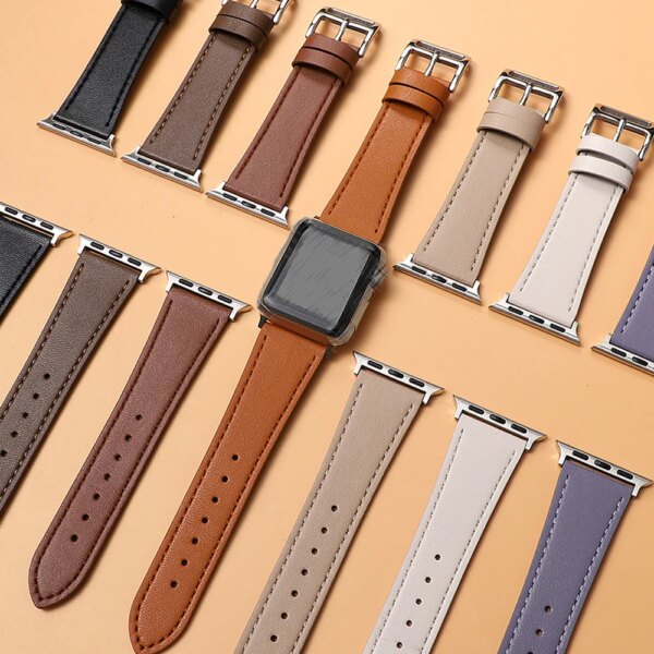 For apple watch band series 9 8 7 6 5 se 4 3 45mm 44mm 41mm 40mm Leather strap iwatch bracelet Ultra 2 49mm 3 42mm 38mm band