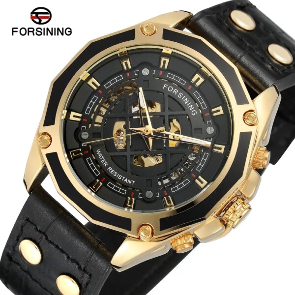 Forsining Top Brand Men's Automatic Self-wind Luxury Genuine Leather Strap Analog Skeleton Dial Trendy Whole Sale Watch