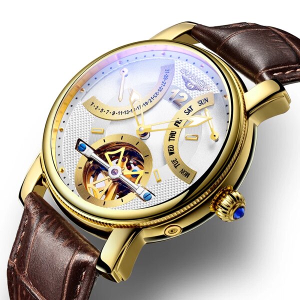 GUANQIN New Tourbillon Mechanical Luxury Watch For Men Calendar Week Display Waterproof Men's watches Steel shell Leather Watch