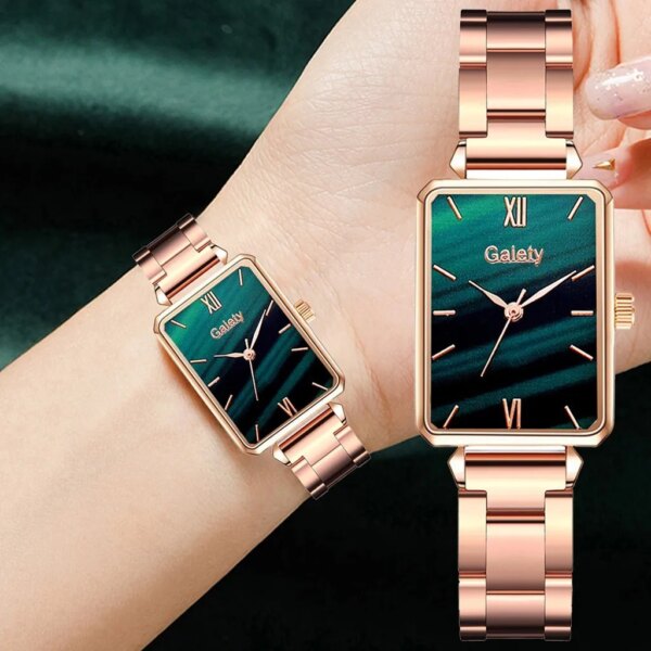 Gaiety Brand Watch For Women Green Dial Square Ladies Quartz Wrist Watch Bracelet Simple Rose Gold Dress Luxury Women Watches