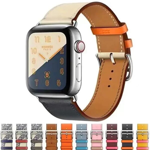 Genuine Cow Leather loop Bracelet Belt Band for Apple Watch 8 7 6 SE 5 4 3 42 38 44 40MM Strap for iWatch 41 45MM 49 Ultra