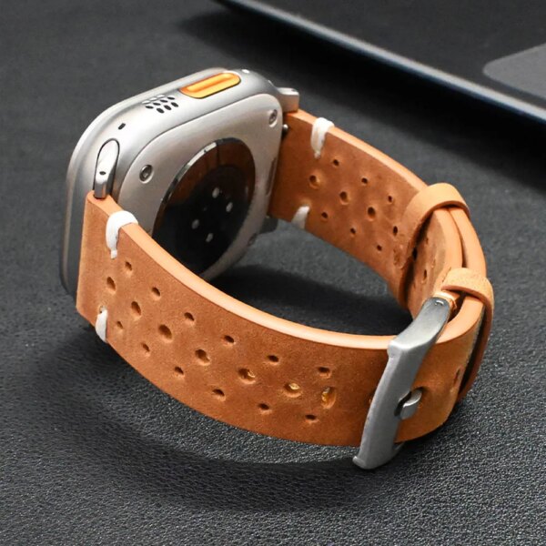 Genuine Leather Band For Apple Watch Band Ultra 2 49mm Mens Bracelet For iWatch Series 9 8 7 45mm SE 6 5 4 44mm 42mm Wrist Strap