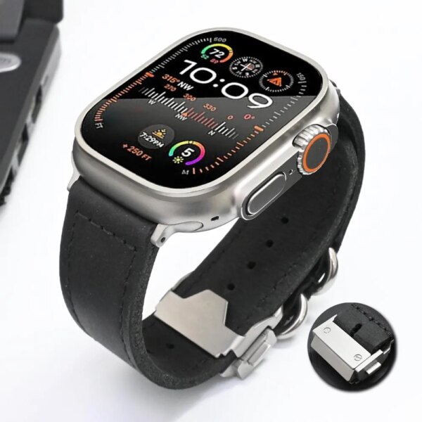 Genuine Leather Band For Apple Watch Ultra 2 1 49mm 45mm 44mm 42mm Mens Strap For iWatch Series 9 8 7 6 5 4 Se 41mm Accessories