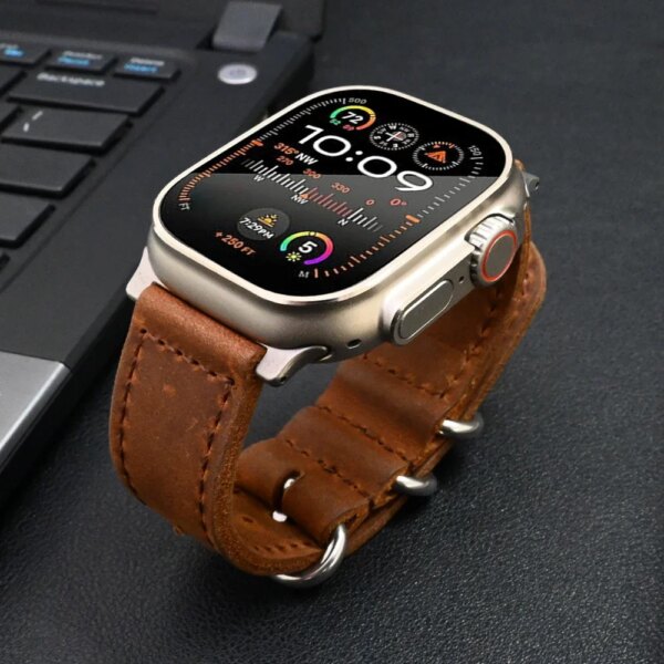 Genuine Leather Band for Apple Watch 49mm 45mm 42mm 44mm Watchband Correa for iWatch Ultra 2 series 9 8 7 6 5 4 3 Se Men Strap