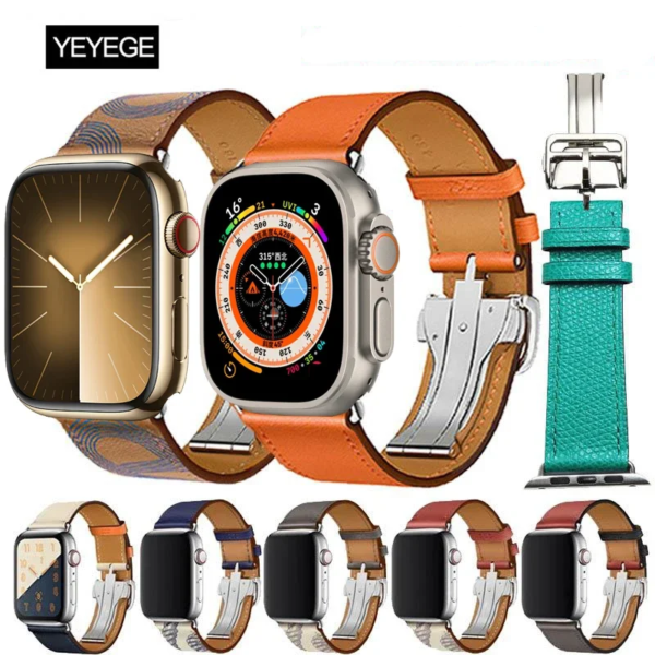 Genuine Leather Strap For Apple Watch 9 Band 44mm 45mm 42mm 38 Buckle Strap Bracelet For iWatch 8 Ultra 2 49mm Band 41mm 40