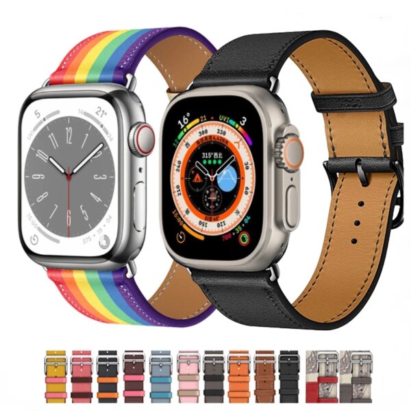 Genuine Leather Strap For Apple Watch Band Ultra 2 49mm 45mm 41mm 44mm 42mm 40mm Wristband Bracelet iWatch 9 8 7 6 5 4 3 SE Belt