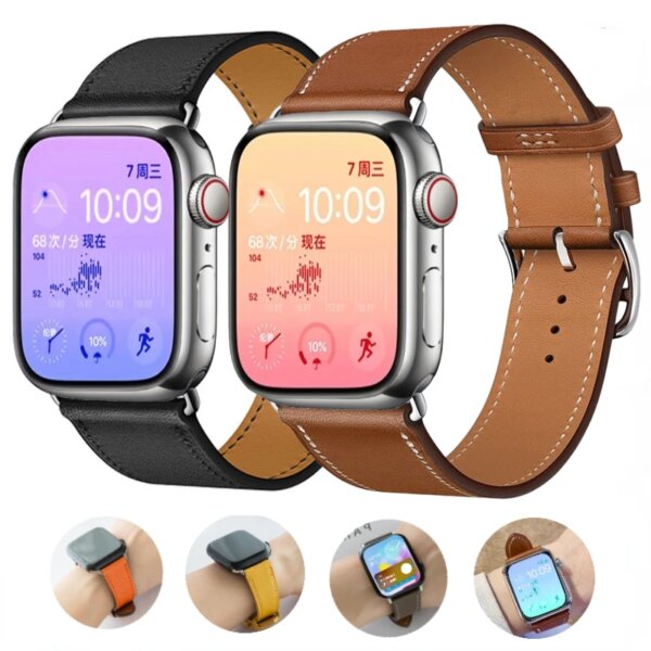 Genuine Leather Strap for Apple Watch 49mm 45mm 41mm 44mm 42mm 40mm Men/Women Bracelet Wristband IWatch Ultra 9 8 7 6 5 4 3 SE