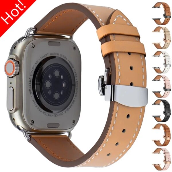 Genuine Leather Strap for Apple Watch Ultra 1 2 Band 49mm 45mm 41mm 44mm 40mm 42mm Bracelet IWatch Series 9 8 7 SE 6 5 4 Correa