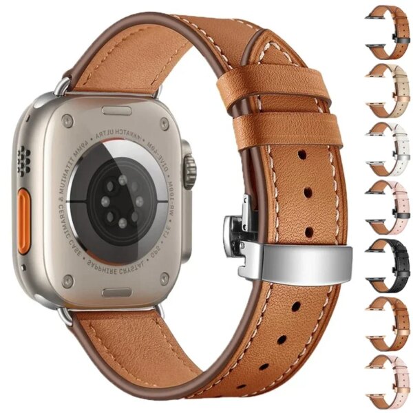 Genuine Leather Strap for Apple Watch Ultra 2 Band 49mm 45mm 41mm 44mm 40mm 42mm 38MM Bracelet IWatch Series 9 8 7 SE 6 5 Correa