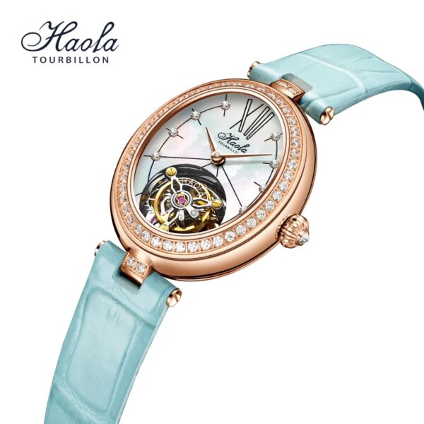 Haofa Women Tourbillon Watch Luxury Mechanical Manual Ladies Flying Tourbillon Movement Sapphire Watch Oval Limited Edition 40H