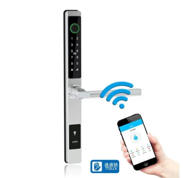 Home Office Waterproof TTLock APP Control Slim Fingerprint Password Sliding Door Aluminum Smart Door Lock