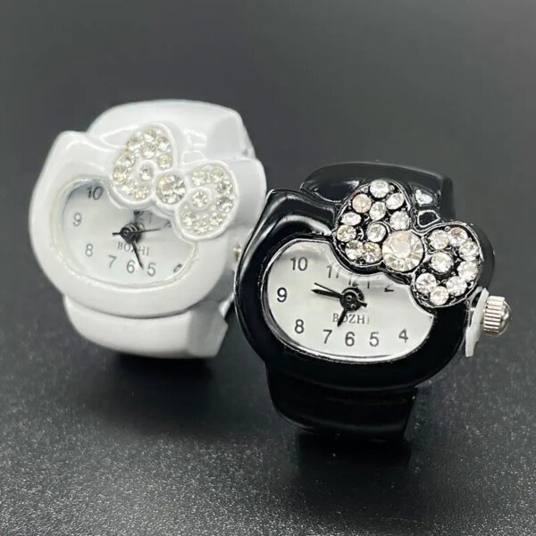 Hot-Selling Diamond-Encrusted Ring Watch Simple Everything Ladies Hand Adorn Lovely Bow White Dial