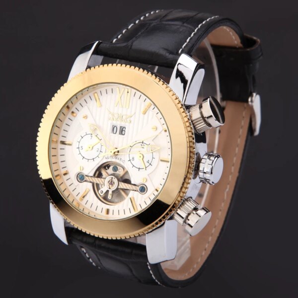 JARAGAR2023 Men's Watch Luxury Brand Fashion Glass Mechanical Skeleton Watches Leather Band Military Army WatchRelogio Masculino